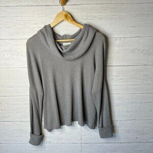 Lucky Brand Sweater SZ Medium Gray Tulip Hem Ribbed Asymmetrical Open Back Fall